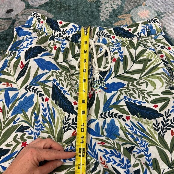 Joie Short Womens 8 Blue Green White Evelyn Tropical Beaded Linen Blend Medium - Picture 15 of 16